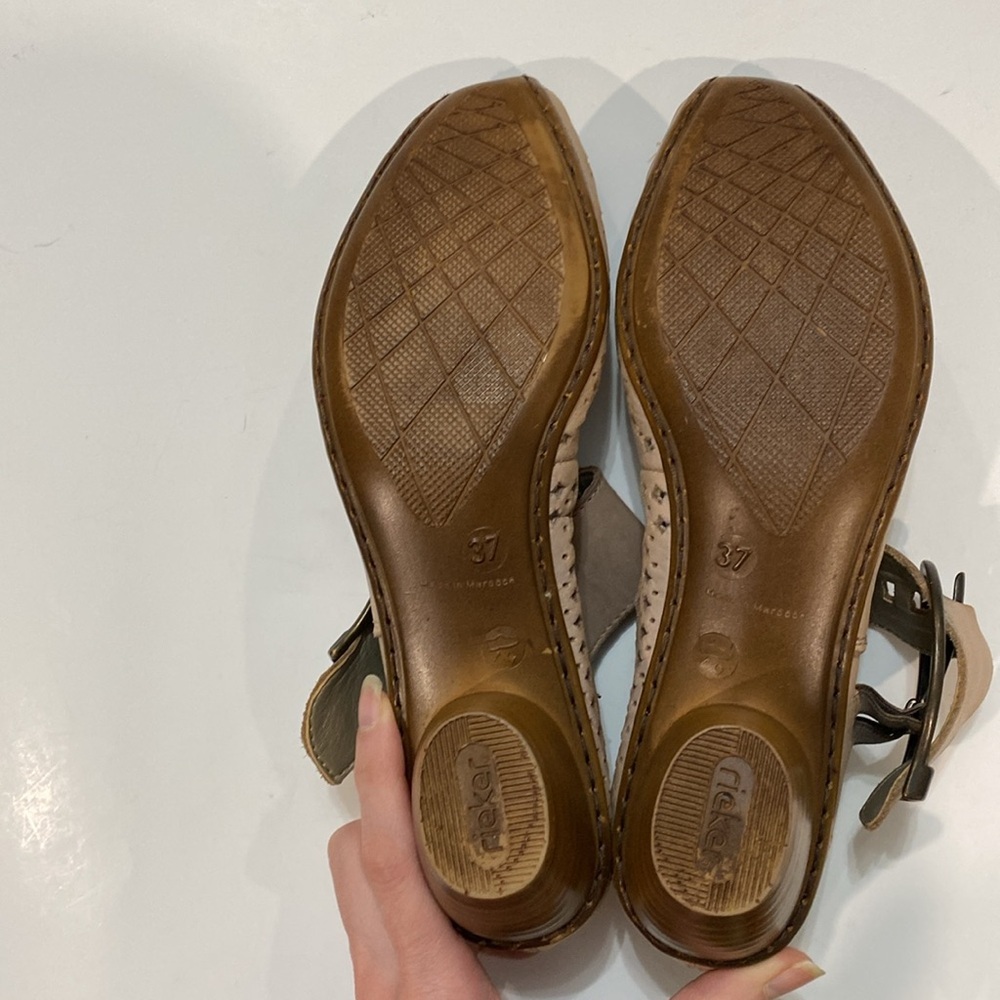 Rieker Antistress Perforated Floral Pattern Leather Heels Shoes Size 37 - Picture 5 of 15